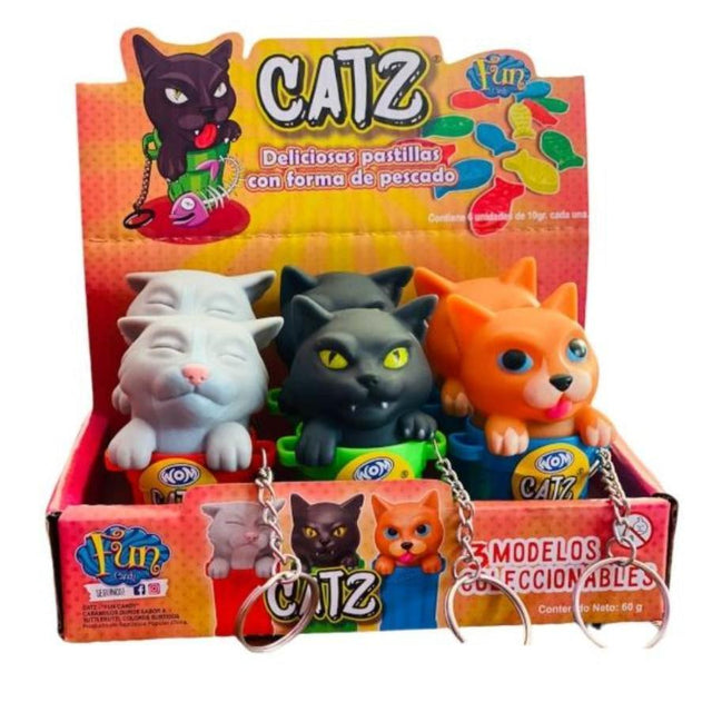 Wom - Catz  In A Trash Can Keychains With Fish Shaped Candy Gluten Free  - 6 CT