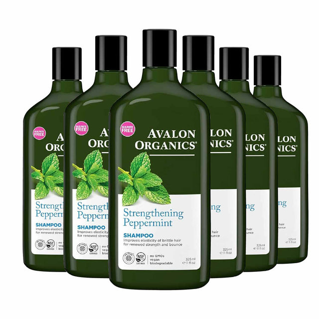 Avalon Organics Strengthening Peppermint Shampoo 11 Fl. oz - 6 Pack