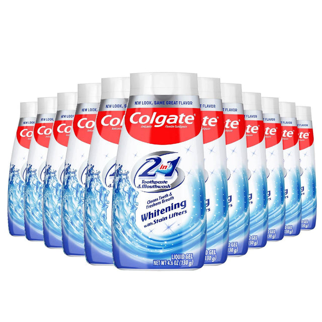 Colgate 2 in 1 Whitening W/ Stain Lifters Toothpaste Gel & Mouthwash 4.6 Oz  - 12 pack