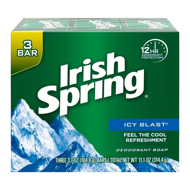 Irish Spring Deodorant Soap, Icy Blast - 3 Bars/3.7 Oz Each - 18 Pack