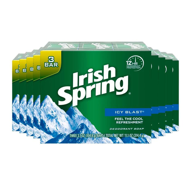 Irish Spring Deodorant Soap, Icy Blast - 3 Bars/3.7 Oz Each - 18 Pack