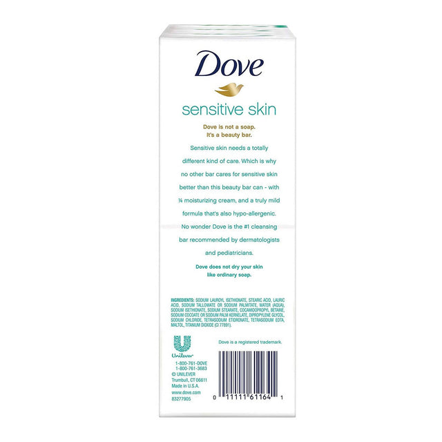 Dove Cream Bar , Sensitive Skin, Unscented -3.75 OZ  6 ct - 12 Pack (Total 72 ct)