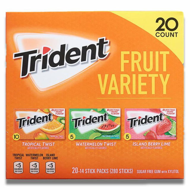 Trident Fruit Variety Pack Sugar-Free Gum (14 Per Pack, 20 Pack) Contarmarket