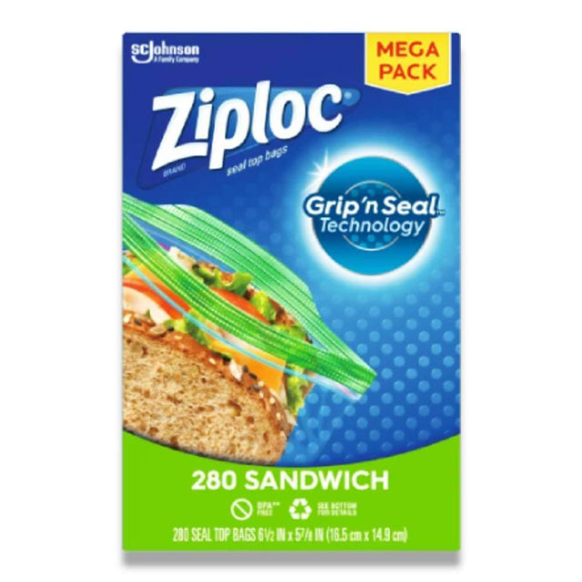 Ziploc Mega Sandwich Bags, Grip 'n Seal - 280 Count - 9 Pack Contarmarket