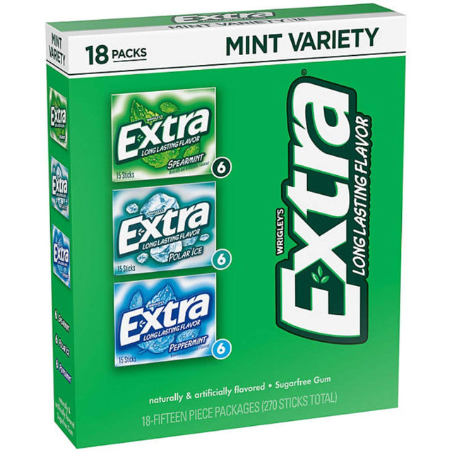 Extra Mint Sugar Free Chewing Gum - 15 pc - 18 Pack Contarmarket