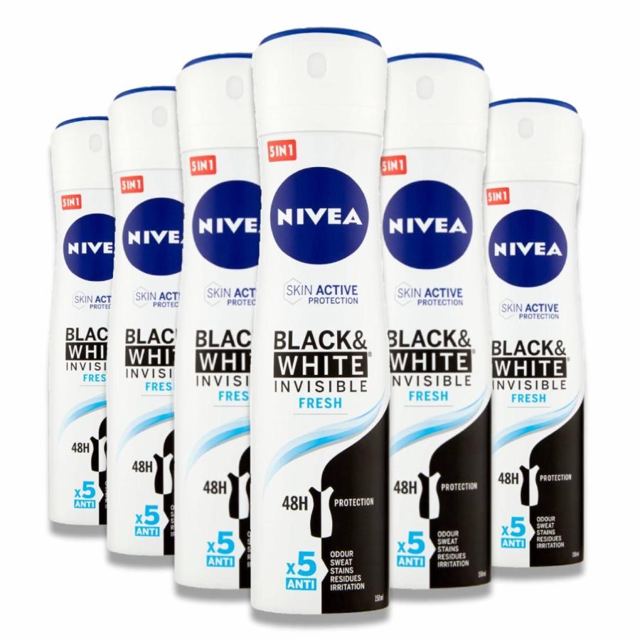 Nivea - Deodorant  Spray  Black & White Fresh Anti-Perspirant - 150 ml - 6 Pack