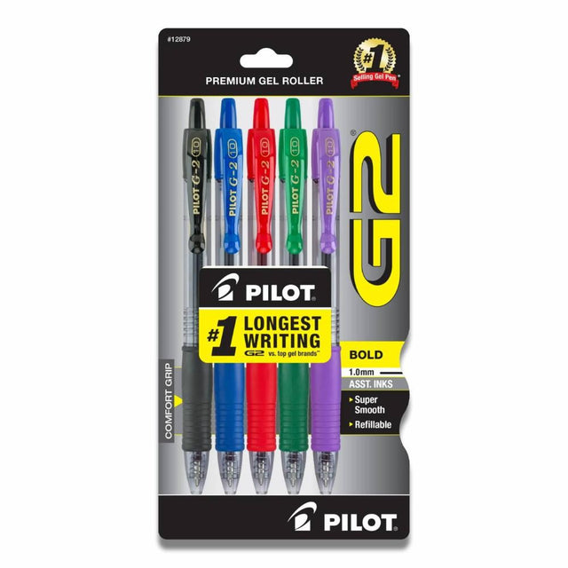 Pilot - G2 Retractable Gel Ink Pens, Bold Point, Assorted Colors - 5 Pack Each - 12 Pack