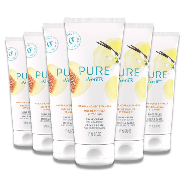 PURE by Gillette Venus Shaving Cream, Manuka Honey & Vanilla - 6 Oz - 6 Pack Contarmarket