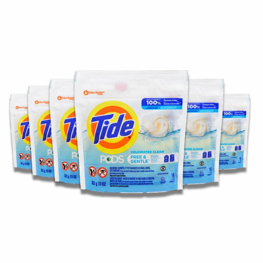 Tide - PODS Free & Gentle, Liquid Laundry Detergent Pacs - 16 Ct - 12 Oz - 6 Pack