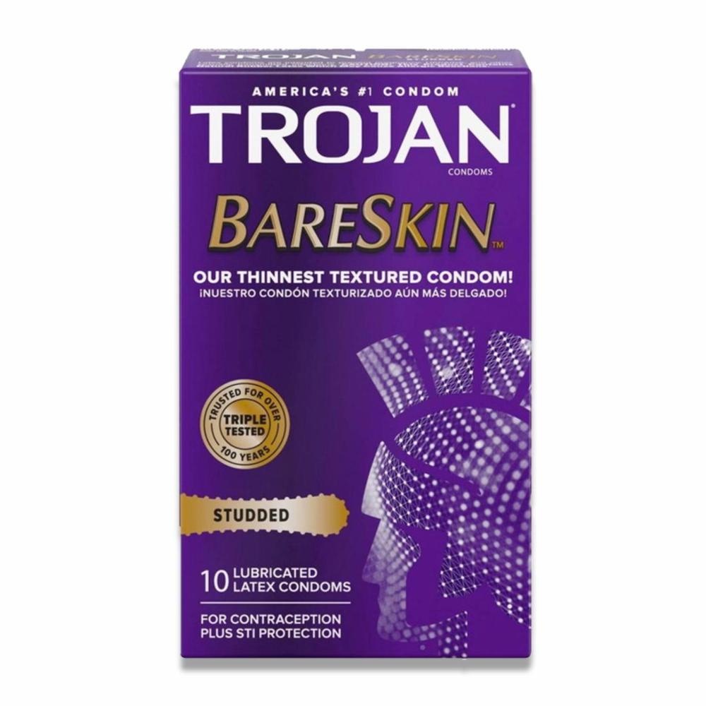 Trojan - Studded Bareskin Lubricated Condoms - 10 Count -  12 Pack